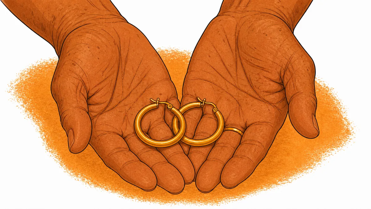 Abuela's hands holding the gold hoops